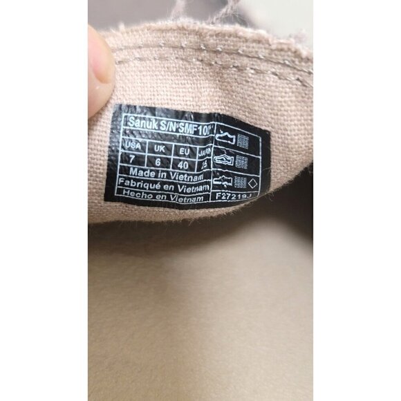 Sanuk Mens Brown Canvas Slip-On Shoes With Frayed Edges - Eco-Friendly & Comfort - Picture 9 of 11